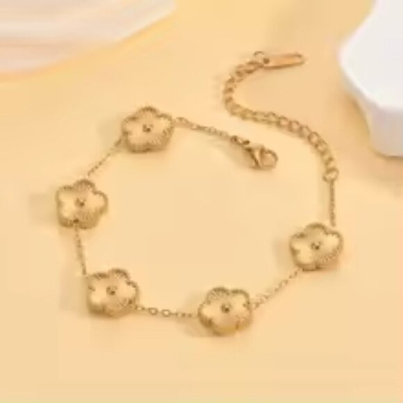 Gold-Toned Stainless Steel Flower Motif Bracelet - Picture 4 of 5